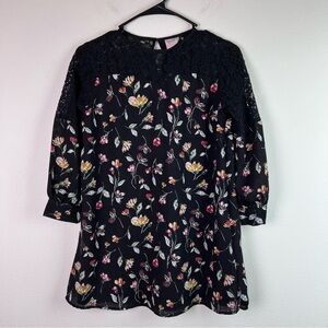 Paper Crane For all Seasons Kids Dress Size XL Floral Print‎ Black Lace Sleeve